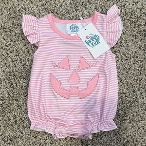 Cute Pink Striped Baby Romper with Pumpkin Design